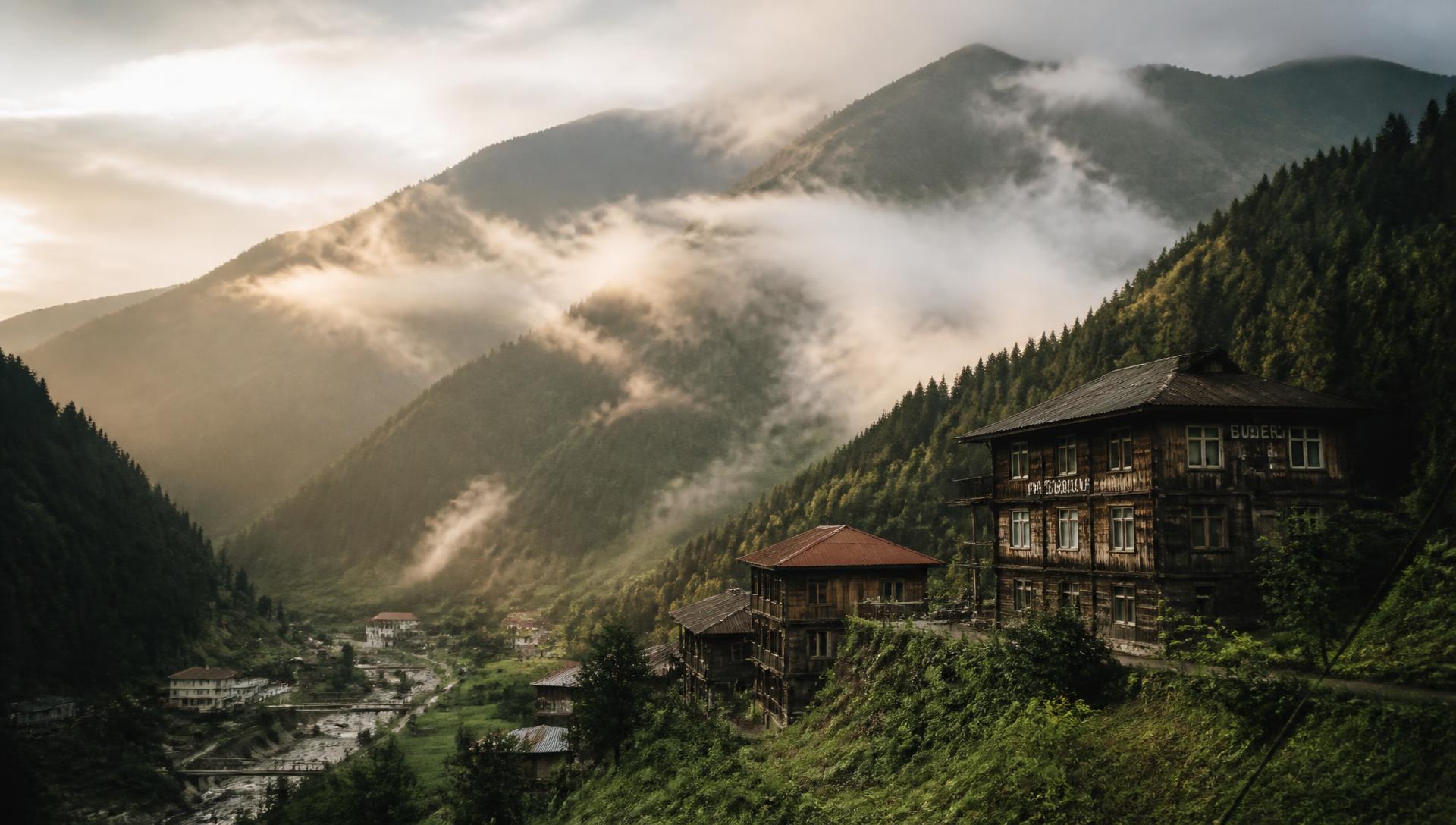 Misty highland valley in Rize, Türkiye